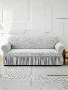 1PC Fleece Fabric Anti-Slip Elastic Decorative Sofa Cover Jacquard Pattern Carved Tail Design Light Gray Pet-Proof Dust-Proof Sofa Cover Suitable For 1/2/3/4 Seater Sofa All Seasons - Light Grey - View 6