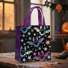 12/24PCS Halloween Series Non-Woven Tote Bags, Purple Black Laser Horror Ghost, Pumpkin Lantern, Bat Pattern Printed Reusable Gift Packaging Bags, Trick Or Treat Activity, Halloween, Birthday Party Decoration Gift Bags, Durable Holiday Celebration And Daily Item Storage Shopping Bags - 5801 - View 6
