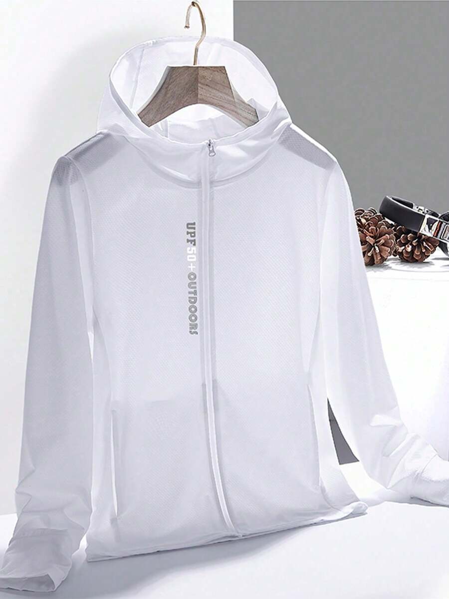 agujero para el pulgar y estampado en la espalda, blanco, deportes de verano y primavera - Blanco - Ver 1