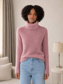 Furry Spotted Turtleneck Rabbit Wool Blouse – Soft, Elegant And Comfortable Rabbit Wool Turtleneck Blouse | Sophistication And Comfort - 古董玫瑰 - 查看 1