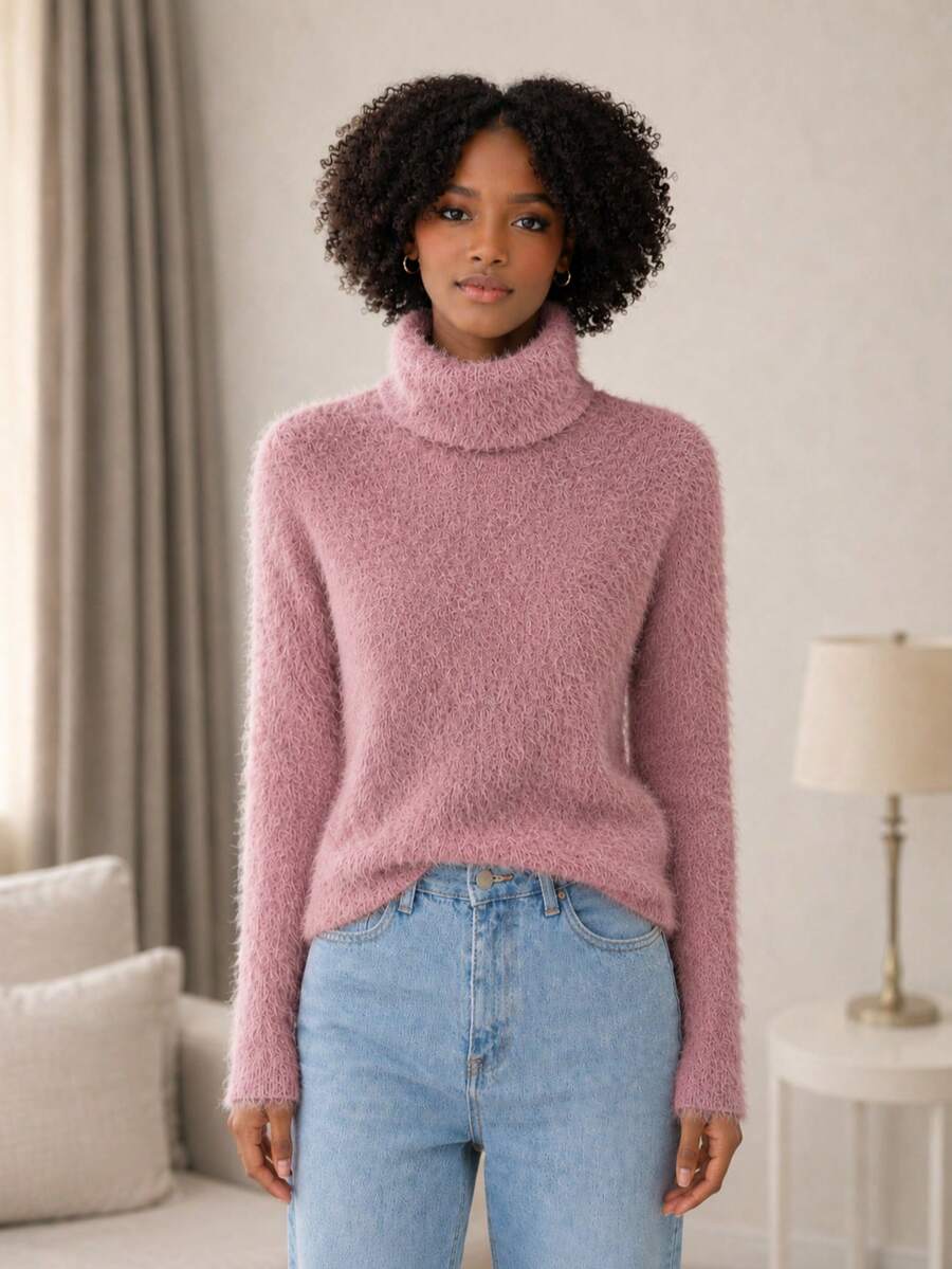 Furry Spotted Turtleneck Rabbit Wool Blouse – Soft, Elegant And Comfortable Rabbit Wool Turtleneck Blouse | Sophistication And Comfort - 古董玫瑰 - 查看 1
