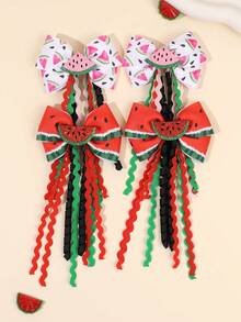 2pcs Red And Pink Fabric Hair Bows For Kids,Watermelon & Fruits Ribbon Hair Clips, Hair Barrettes Summer Holiday Essentials Gifts Hair Accessories - Multicolor - View 6