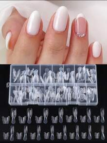 180pcs Short Oval Nail Art Sandwich Nail Extension Mold, 90pcs Top Mold + 90pcs Bottom Mold Sandwich Layer Design, Reusable Quick Building Prolong Nail Extension Mold For Extension Nail Gel - Clear - View 2