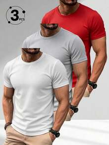 3-Pack Men's Quick-Drying Summer Sports T-Shirts - Multicolor Crew Neck Short Sleeve Breathable And Versatile Tops For Fitness & Running - 多色 6 - 查看 1
