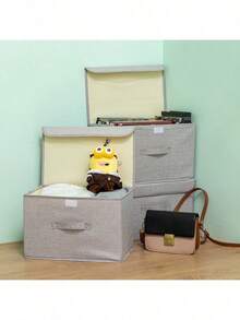 1pc Washable Foldable CD Storage Box With Lid, Dust-Proof Space-Saving Disc Organizer, Home Bookshelf Storage Box - Grey - View 2
