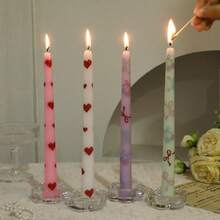 2pcs/Pack Sweet Printed Taper Scented Candles, Heart Bow Cherry Pattern Long Dinner Candle, Romantic Table Decor Candlestick For Valentine's Day, Birthday, Wedding, Party Atmosphere Decor Gift - 2pcs - View 3