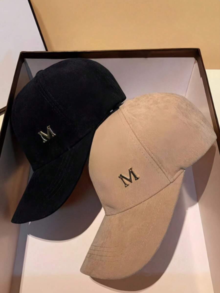 1件中性款純色M Logo棒球帽,大尺寸寬帽簷,時尚簡約設計,適合日常、戶外、街頭穿搭、旅行 - 彩色 - 查看 1