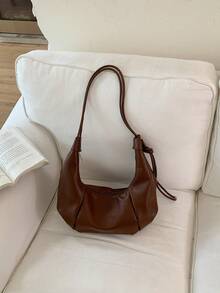 French Fashion Pleated Solid Color Vintage 2026 Slouchy Personalized Casual Commute Shoulder Dumpling Bag For Women - Brown - View 2