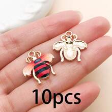 10Pcs Multicolor Bee Enamel Charms Bulk, Golden Plated Alloy Honeybee Pendants For Jewelry Making, DIY Necklace Earring Handmade Craft Supplies - Multicolor - View 17