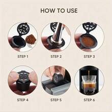 SOKANY 5pcs Reusable Coffee Capsule Shells, Refillable Coffee Powder, 6-Hole Water Inlet, 304 Stainless Steel Filter, With Measuring Spoon And Cleaning Brush, Suitable For Medium/Dark/Extra Fine Grind - View 7