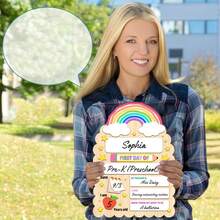 1pc Student First Day Of School Decorative Sign, Record Name And Other Information, Kindergarten Elementary Back To School Sign, Charming Rainbow Design, Suitable For Back To School Season Gift - B - View 6