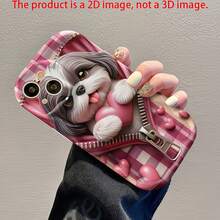 1 pieza Funda de teléfono con protección de pantalla de diseño de cachorro con cremallera, patrón de cuadros 2D lindo y borde ondulado, compatible con Apple 7/8/X/XR/XSMAX/11/12/13/14/15/16/17Promax, compatible con Samsung A14/A15/A16/A17/A04/A05/A06/A07/A54/A55/A56/A57/A34/A35A/36/A37/S26/S26Plus/S26Ultra, compatible con Transsion SMART7/8/9/10 - Blanco - Ver 5