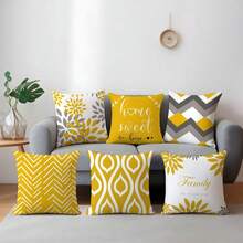 6 piezas Fundas de cojín minimalistas en blanco y negro con diseño geométrico Home Sweet, impresas por un lado en tela de terciopelo suave, tamaños 45*45/50*50/40*40CM para decoración del hogar, decoración de fiestas, regalo de cojín decorativo - 6 piezas-Verde - Ver 14