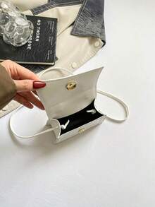 Mini Small Solid Color Ruffle Flap Crossbody Handbag For Women - White - View 6