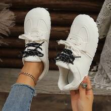 2026 Spring New Girl's White Thick Sole Skateboard Shoes Fashion Versatile Breathable Sports Shoes Casual Shoes Ins Style Fashion White Sneakers Unisex For Teens White Sports Shoes Suitable For All Seasons Campus Students Performance Events Running Sports - White - View 6