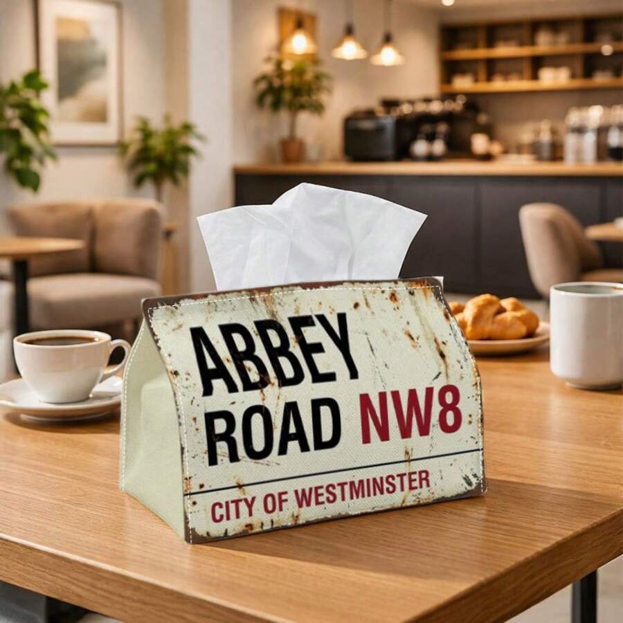 1 buah Kotak Tisu Kain Motif Rambu Jalan Vintage Inggris, Penutup Tisu Gaya Industri Berkarat Usang Abbey Road, Dapat Dilipat dan Mudah Dibersihkan, Dekorasi Rumah Nostalgia untuk Meja Makan, Kantor, Mobil - MultiWarna - View 1