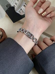 1件新款女款極簡休閒優雅歐美中東風手鍊腕錶，復古金色 - 銀色 - 查看 5
