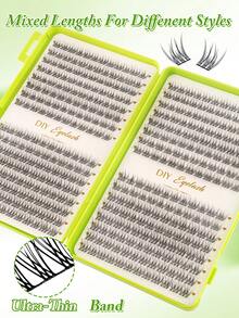 384pcs Cluster Eyelash Set - Natural Lightweight Style (Includes Adhesive, Fixing Liquid And Tweezers, CC Curl, DIY Extension Effect, 8-16mm, Set) - 彩色 - 查看 3