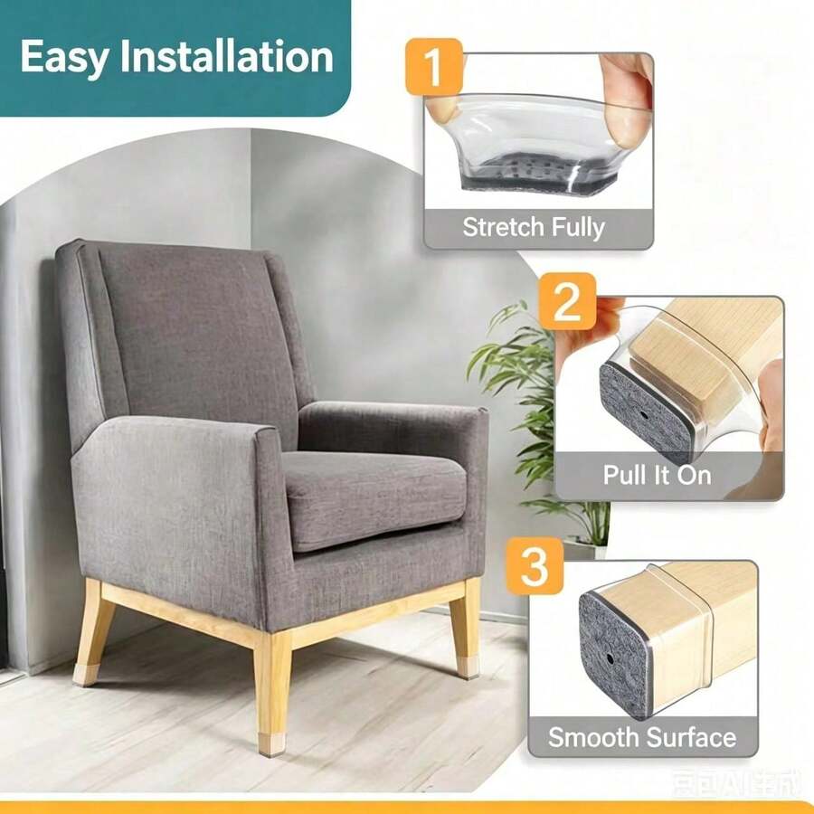 8Pcs Thickened Transparent Silicone Chair Leg Caps With Felt Pad, Noise Reduction Shock Absorbing Furniture Floor Protector Covers, Anti-Scratch Non-Slip Furniture Sliders For Square Table Chair Sofa Coffee Table Legs, Multiple Sizes Available - Multicolor - View 1