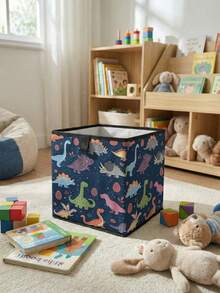 1pc Large Capacity Foldable Storage Box, Durable Dinosaur Print Open Storage Bin, Baby Diaper & Toy Organizer Basket, Foldable Nursery Storage Box, Drawer-Style Multi-Functional Space-Saving Design For Home, Dorm, Home Organization, Underbed Storage - Multicolor - View 2