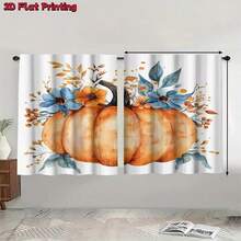 2PCS Artistic Pumpkins And Flowers Print Light Sheer Curtains,Semi-Sheer For Privacy Protection. Easy Rod Pocket Installation, Quick-Dry,Fade-Resistant After Washing, Lightweight And Washable. Ideal For Home, Room And Kitchen Decor & Space Dividers. - Multicolor - View 12