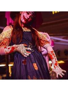 5pcs/Set Dekorasi Pesta Halloween: Sarung Tangan Berdarah, Kaos Kaki Bermotif Darah, Celemek, Perlengkapan Kostum Cosplay - MultiWarna - View 4