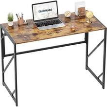 Elephance - Computadora Plegable para Oficina en Casa, Computadora de Estudio sin Montaje, Mesa Plegable para Espacios Pequeños - Marrón rústico - Ver 2