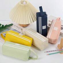 1pc Korean Version Of Simple Portable Stationery Bag Large Capacity Double-Pull Pencil Case Portable Zipper Double Oxford Cloth Pencil Case School Pencil Case Cute Pencil Case Cosmetic Bag. - A - View 2