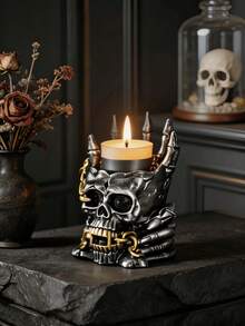 1 buah Tempat Lilin Tengkorak Gotik, Desain Rantai Tengkorak, Dekorasi Meja Kreatif, Lampu Lilin Aromaterapi, Dekorasi Rumah, Hadiah Halloween - A - View 1
