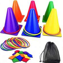 1 Set Marking Cones Training & Colorful Ice Cream Cone Rings Toss Kit, Triangle Cone Football Training Set, Ice Cream Cone Toss & Ring Toss, Suitable For Indoor/Outdoor Sports Field, Ideal Choice For Halloween & Christmas Gifts - Six Cone-shaped Barrels + 12 Rings - View 2