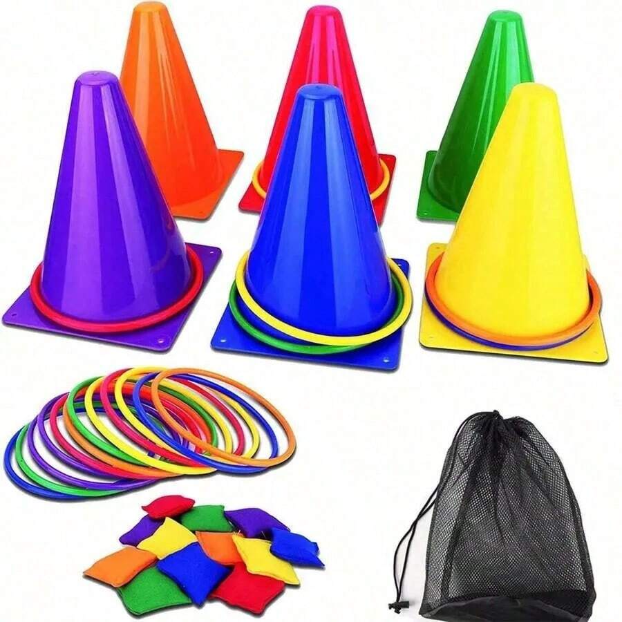 1 Set Marking Cones Training & Colorful Ice Cream Cone Rings Toss Kit, Triangle Cone Football Training Set, Ice Cream Cone Toss & Ring Toss, Suitable For Indoor/Outdoor Sports Field, Ideal Choice For Halloween & Christmas Gifts