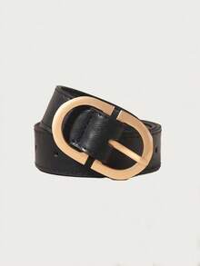 1/2pcs Metal Geometric Buckle Belt, Solid Color Minimalist Versatile Belt Suitable For Pants And Skirts - Gold Buckle - View 11