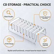 1 pieza Estante de almacenamiento de escritorio dividido para CD con pantalla transparente, organizador de discos de vinilo y colección de álbumes - Transparente - Ver 4