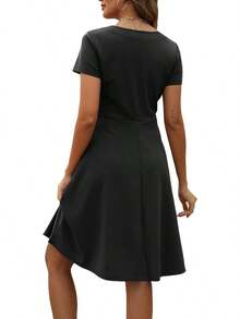 Vestido Elegante Vintage para Mujer HELYO, Cuello Corazón, Manga Corta, Casual, para Trabajo o Fiesta, Corte en A, con Bolsillos 163 - Burdeos - Ver 6