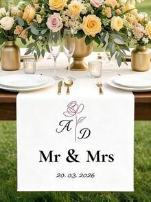 Customized Personalized Wedding Table Runner And Welcome Banner, Suitable For Weddings, Receptions, Ceremonies, Woven Fabric, Customizable Text, Rectangular Table Decor, Suitable For Outdoor Events, Name/Date/Phrase Decoration - Multicolor - View 6