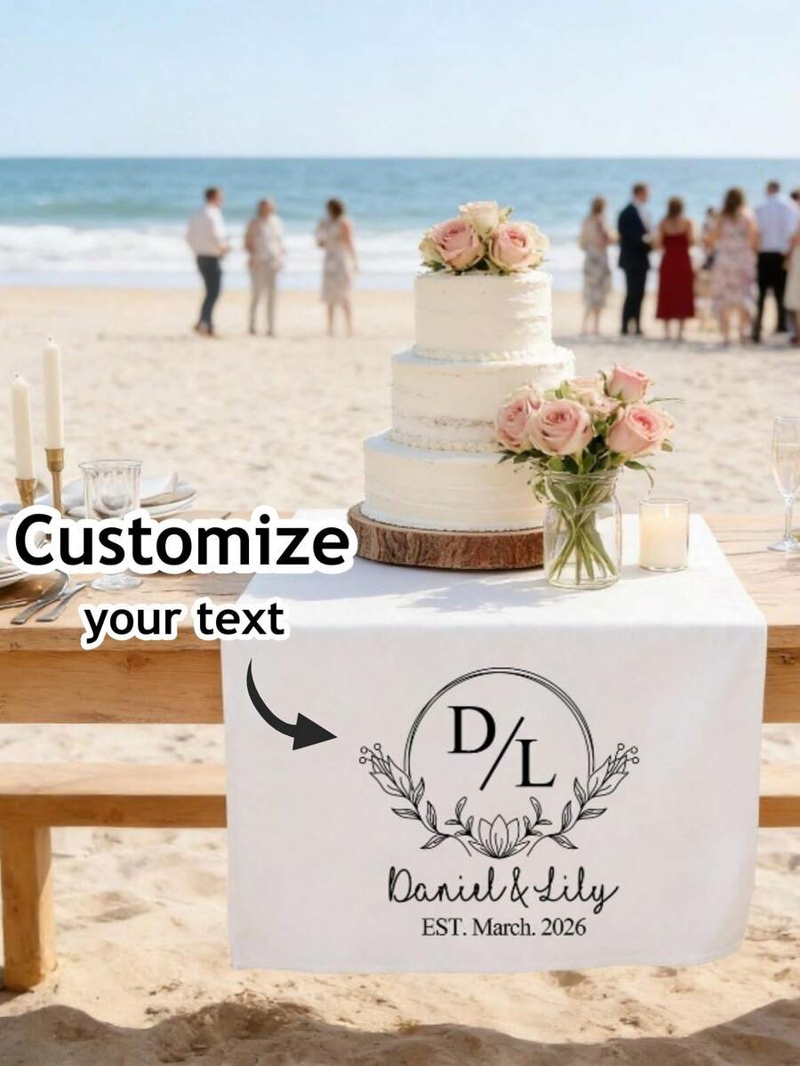 Customized Personalized Wedding Table Runner And Welcome Banner, Suitable For Wedding, Reception, Ceremony, Woven Fabric, Customizable Text, Rectangular Table Decor, Suitable For Outdoor Events, Name/Date/Phrase Decoration - Multicolor - View 1