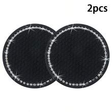 2pcs Car Accessories Silicone Rhinestone Round Fashion Cup Coasters, Car Cup Holder Insert Silicone Non-Slip Beverage Cup Coasters, Universal Vehicle Interior Accessories, Bling Crystal Rhinestone Car Silicone Interior Accessories - 2pc Multi-color Silver Chain Coasters - View 12