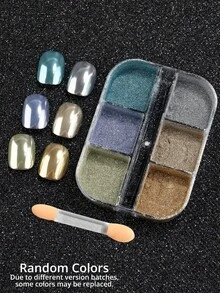 FULL BEAUTY 6-Fach Metallisches Nagelpulver mit Pinsel, Blau-Grün, Grün, Gold, Champagner Spiegel Nagelpigment, Metallischer Effekt Holografischer Glitzer Nagelbedarf, Geeignet für minimalistische und Vintage Nagelkunst, Halloween/Hochzeit/Feiertags Nageldekoration - Verschiedenfarbig - Übersicht 9