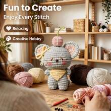 Mouse Crochet Beginner Kit, Adult Crochet Beginner Kit, Includes Step-By-Step Text Tutorial, DIY Knitting Kit, Cute And Fun Home Decor, Birthday, Valentine's Day, Halloween And Christmas Gift - Bow-kunkun Mouse DIY Material Kit - View 2