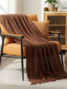 1pc Solid Color Textured Knitted Blanket, Nordic Style Acrylic Rectangular Dotted Nap Blanket, Sofa Throw, Small Blanket Suitable For Daily Use - Vertical Three-bend - Brown - View 1