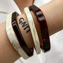 GNIT Tortoise Shell & Marble Pattern Resin Women's Bracelet, 4pcs/1pc Square Stackable Wide Vintage Statement Jewelry Set - White Brown. Translucent Coffee. White Brown. Translucent Coffee. - View 2
