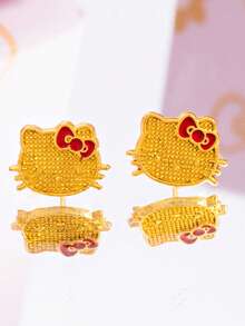 SANRIO 1對時尚熱銷 Hello Kitty 蝴蝶結可愛耳環，適合與時尚穿搭日常配戴，送給好朋友的完美禮物 - 金色 - 查看 4