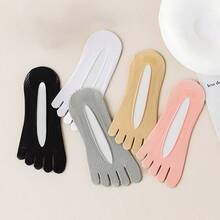 5 Pairs Summer Thin Mesh Five-Toe Socks, Split Toe High Heel Socks, Open Toe Toe Separator Silicone Non-Slip Low Cut Invisible Socks - Multicolor - View 7