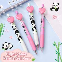 2/4 piezas Bolígrafos de gel retráctiles con diseño de corazón rojo de 0.5mm Panda, tinta negra, agarre cómodo, secado rápido, artículos esenciales para la vuelta a la escuela - Multicolor - Ver 4
