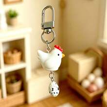 1pc Unisex Creative Healing Resin Hen Laying Egg Pendant Fried Egg Keychain Personalized Bag & Key Charm - Multicolor - View 12