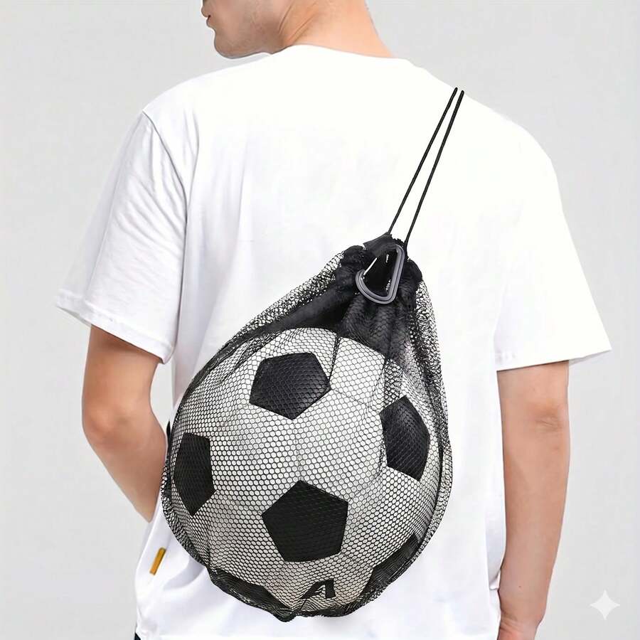 Portable Football Mesh Bag, Multi-Functional Drawstring Sports Mesh Bag, Foldable Football Mesh Bag, High-Quality Drawstring Sports Ball Bag Suitable For Basketball, Water Polo, Football, Volleyball. (Bag Only) - Black - View 1