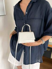 Mini Small Solid Color Ruffle Flap Crossbody Handbag For Women - White - View 8