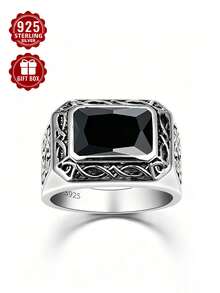 1pc 925 Sterling Silver Ring, Exquisite Floral Pattern Vintage Distressed Craft, Size 7-11, Suitable For Women, Comes With Gift Box - Silver - View 2