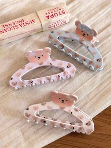 1PC/3PCS Polka Dot Bohemian PEVA (Polyethylene-Vinyl Acetate) Korean Style Cream Girl Series Bear Claw Clip Premium Acetate Gentle Hair Claw Hair Accessory 2026 New Style - Multicolor - View 2