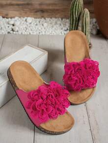 Sandalias de plataforma de corcho con strass y doble hebilla de punta abierta para mujer - Rosa Fucsia - Ver 5